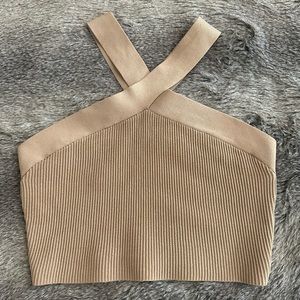 💯 Authentic NWOT Babaton Aritzia Tan Knit Crop Top Size L